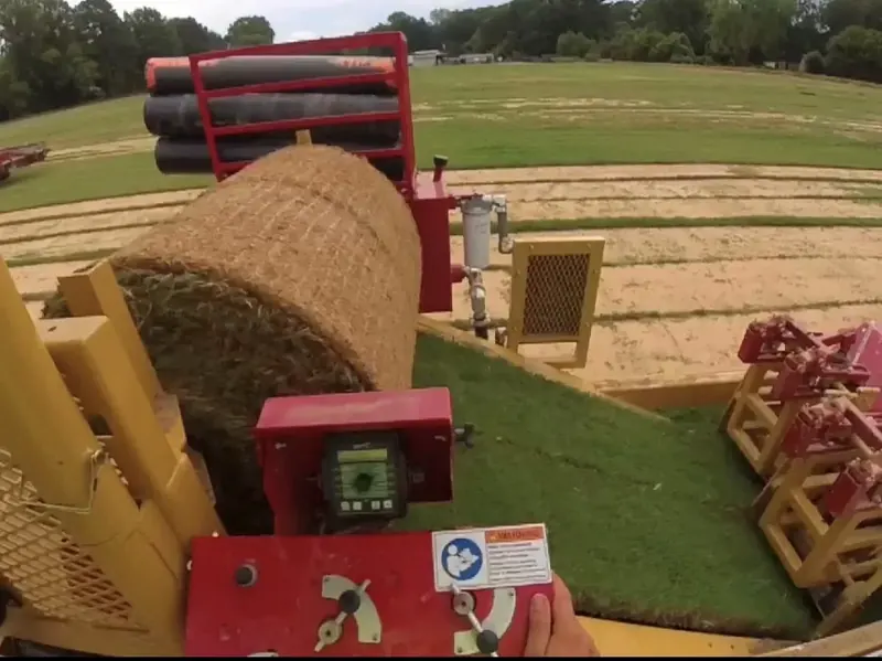 Harvesting Tifway 419 Bermuda sod big roll at Paramount Sod Farm Hernando MS